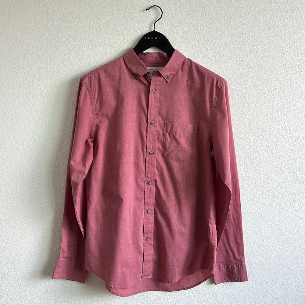 Old Navy Long Sleeve Button Down Dress Shirt, medium, red